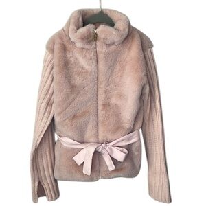 Imoga Blush Pink Faux Fur Long Sleeve Sweater Coat Size 8